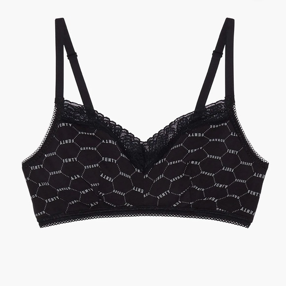 Savage X Fenty Other - Savage X Fenty Lace-Trim Black Cotton Essentials Bralette 1X Women’s GUC